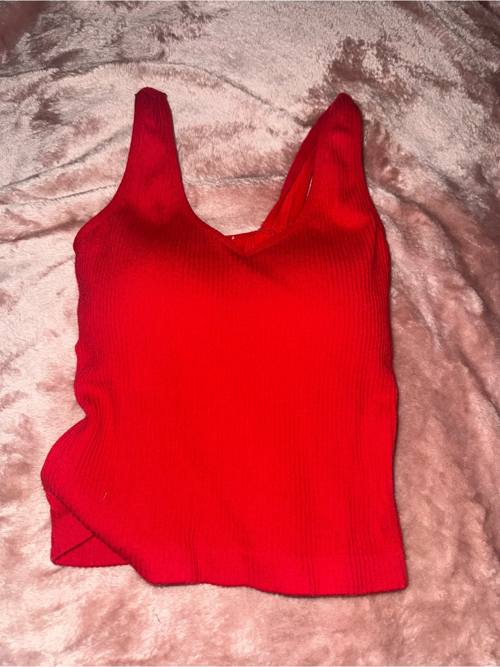 Red Ribbed V-Neck Tank Top - Women